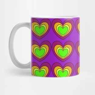 Colorful Hearts Green Yellow Orange Red on Purple Mug